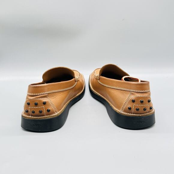 Tod\'s Shoes Mens 9.5 Brown Leather Penny Loafers Square Toe Casual Comfort
